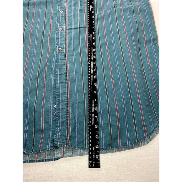 Vintage Baxter Brand 90's Teal Stripe Long Sleeve Button Up Size 2XLT - Picture 9 of 9